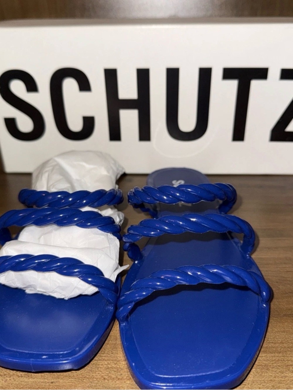 SCHUTZ Diana Royal Blue Strap Slide Sandals